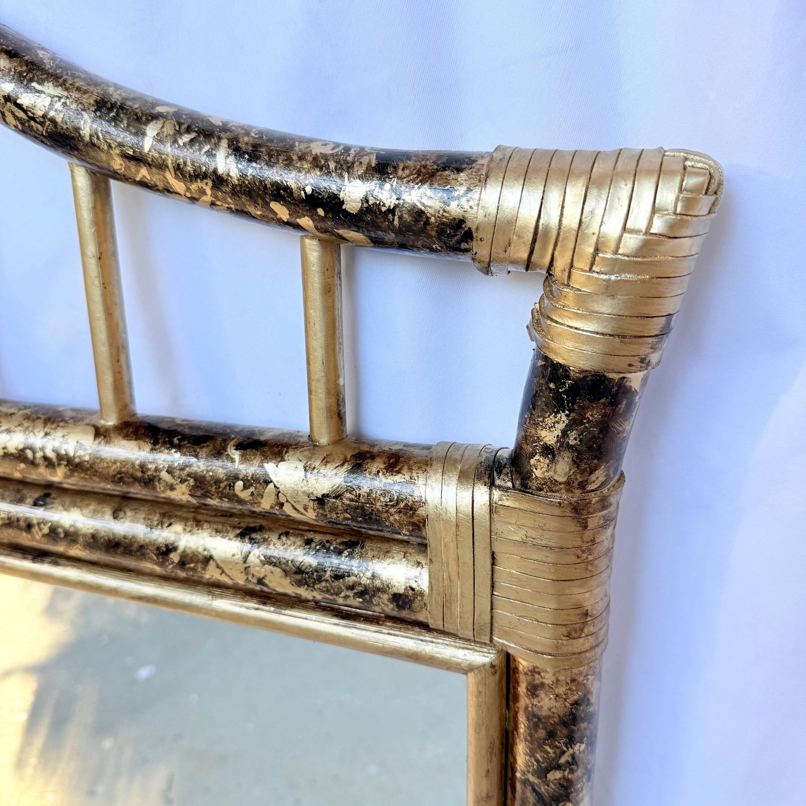 Vintage Alexander & Sheridan Rattan Mantel Mirror, Bespoke Faux Tortoiseshell Finish by Turtle & Cra - 10