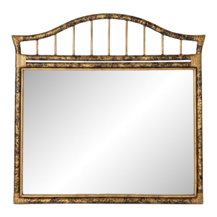 Vintage Alexander & Sheridan Rattan Mantel Mirror, Bespoke Faux Tortoiseshell Finish by Turtle & Cra: The Turtle & Crane x Alexander & Sheridan Masterpiece A Legacy Re-Imagined: The Gilded Tortoiseshell Mirror This is a true collector's piece, where esteemed heritage meets unparalleled custom