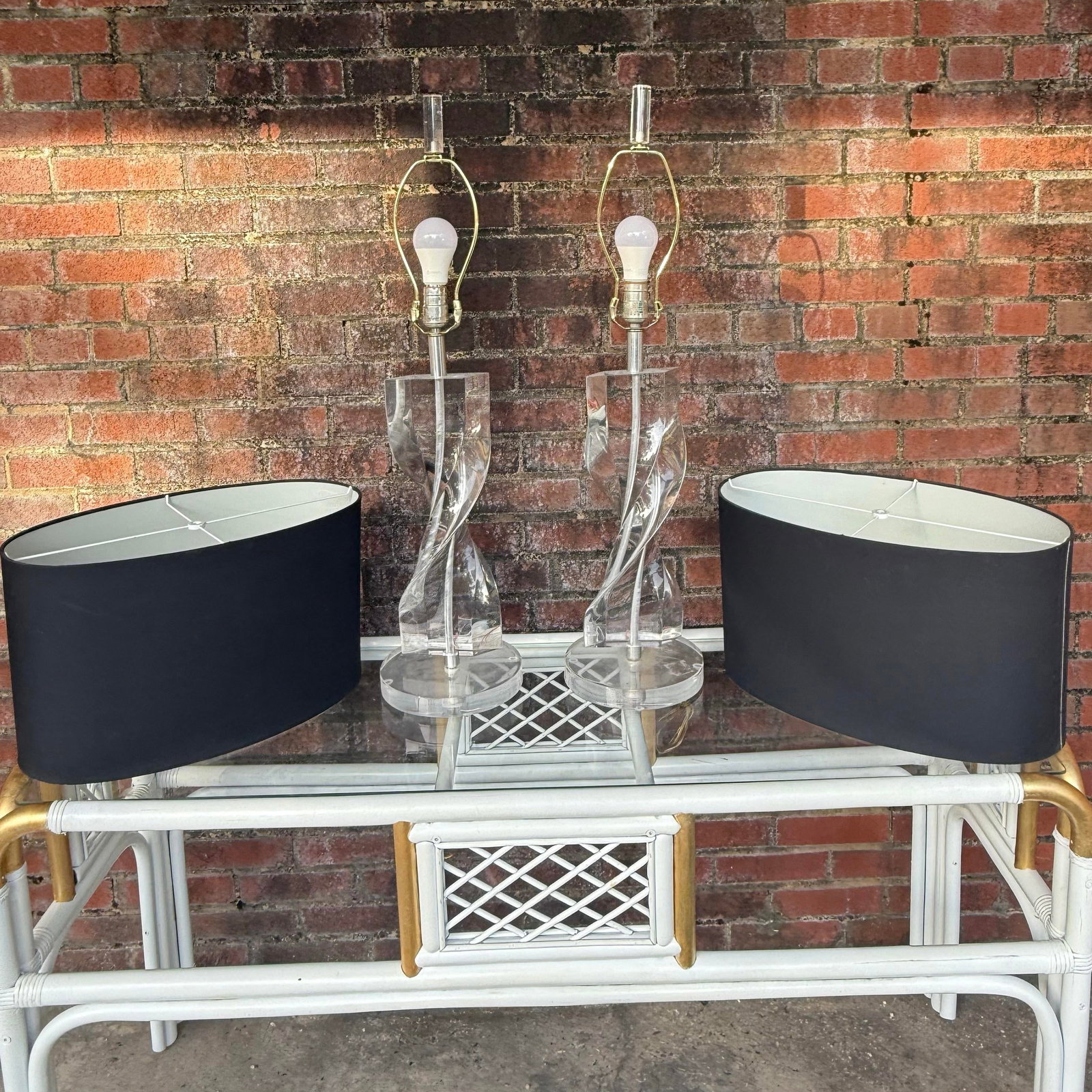 1970's Hollywood Regency Lucite Table Lamps - A Pair - 3