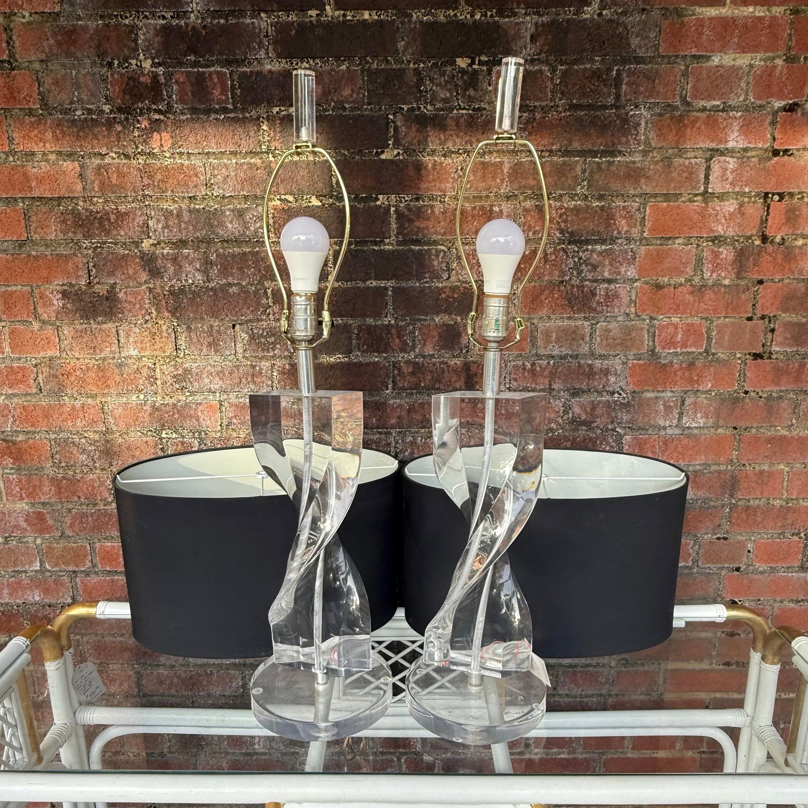 1970's Hollywood Regency Lucite Table Lamps - A Pair - 5