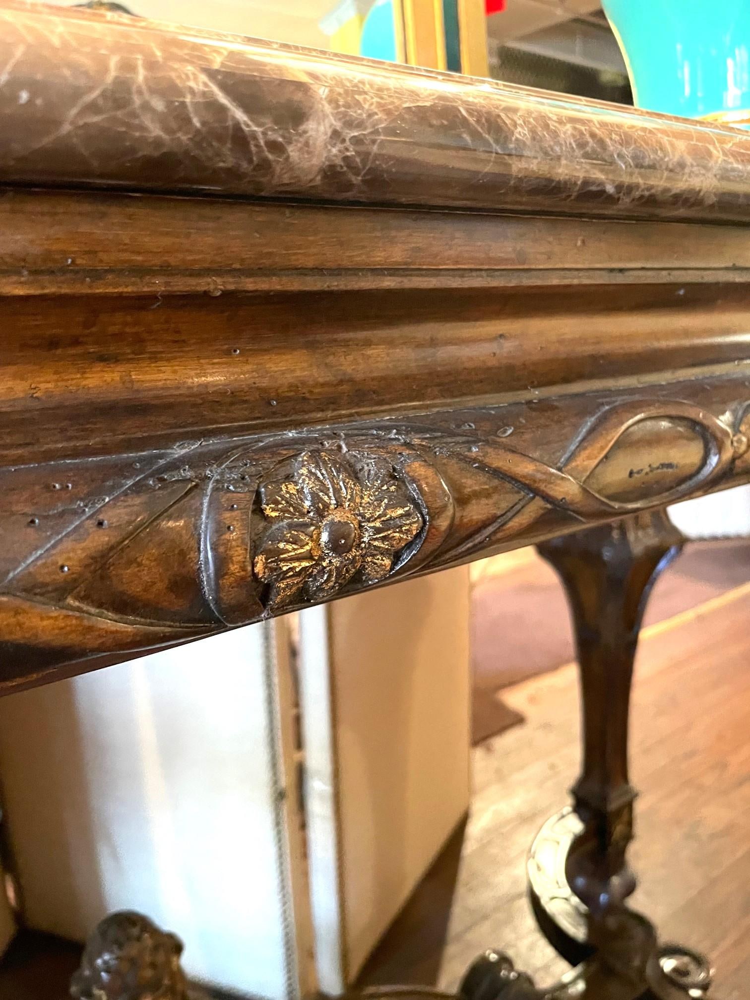 Ornately Carved Mahogany Console Table With Marble Top - 10