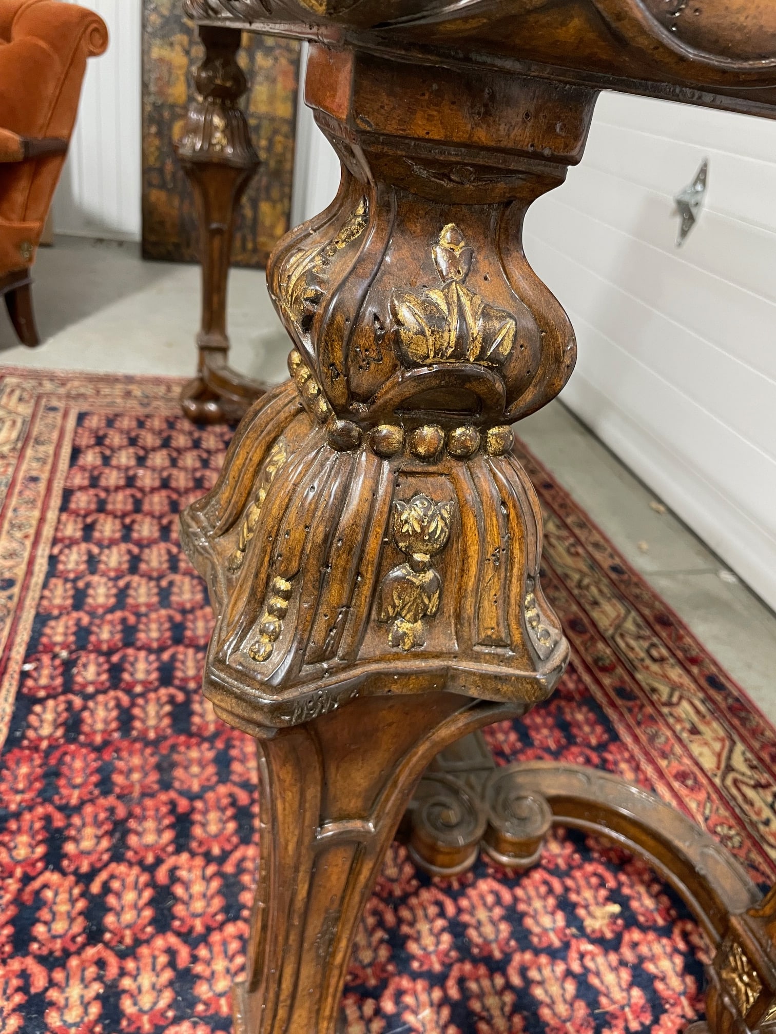Ornately Carved Mahogany Console Table With Marble Top - 16