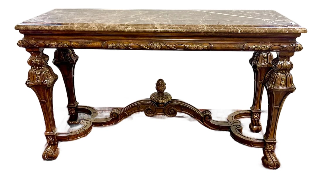 Ornately Carved Mahogany Console Table With Marble Top (1 of 16)