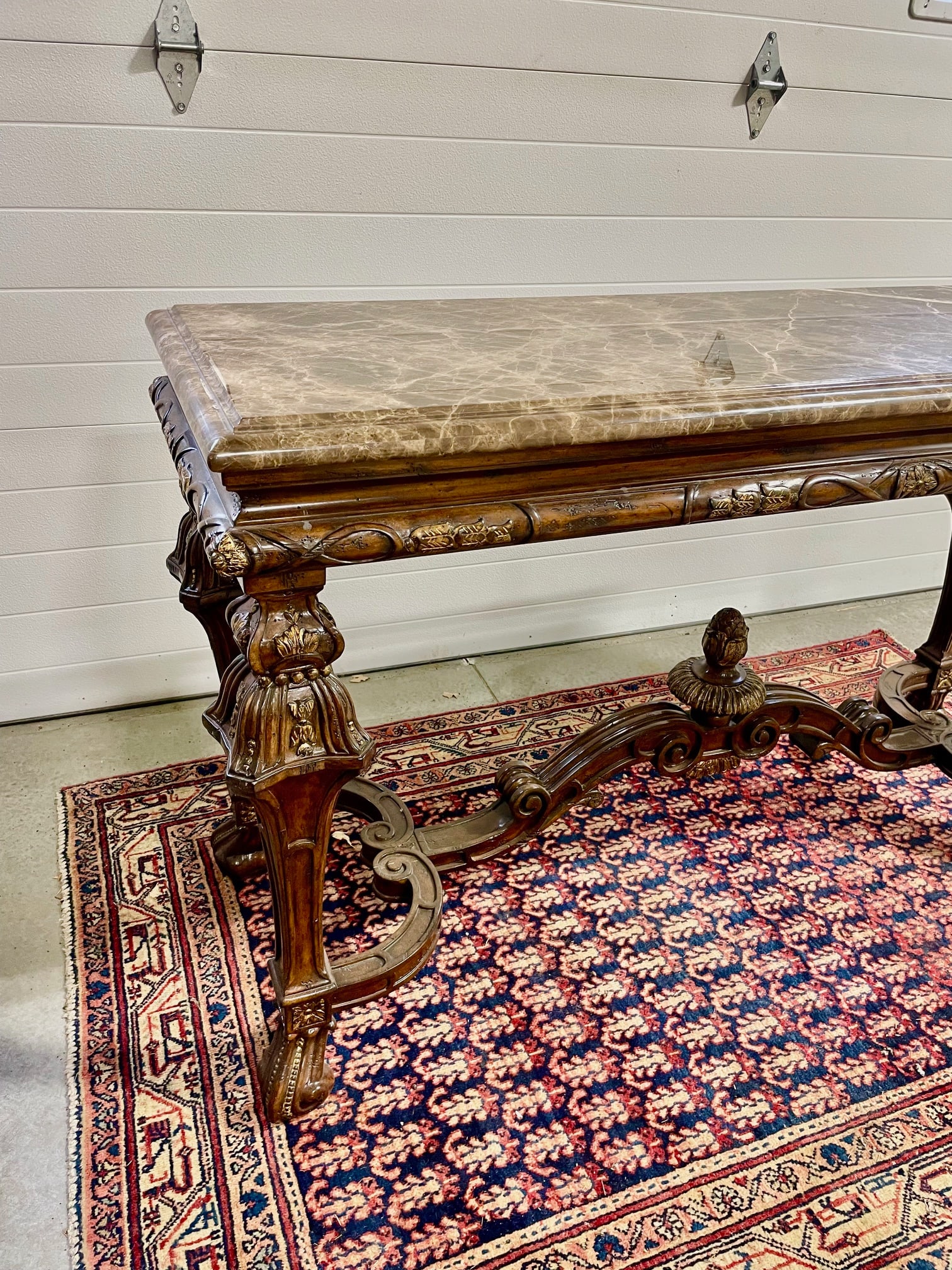 Ornately Carved Mahogany Console Table With Marble Top - 2