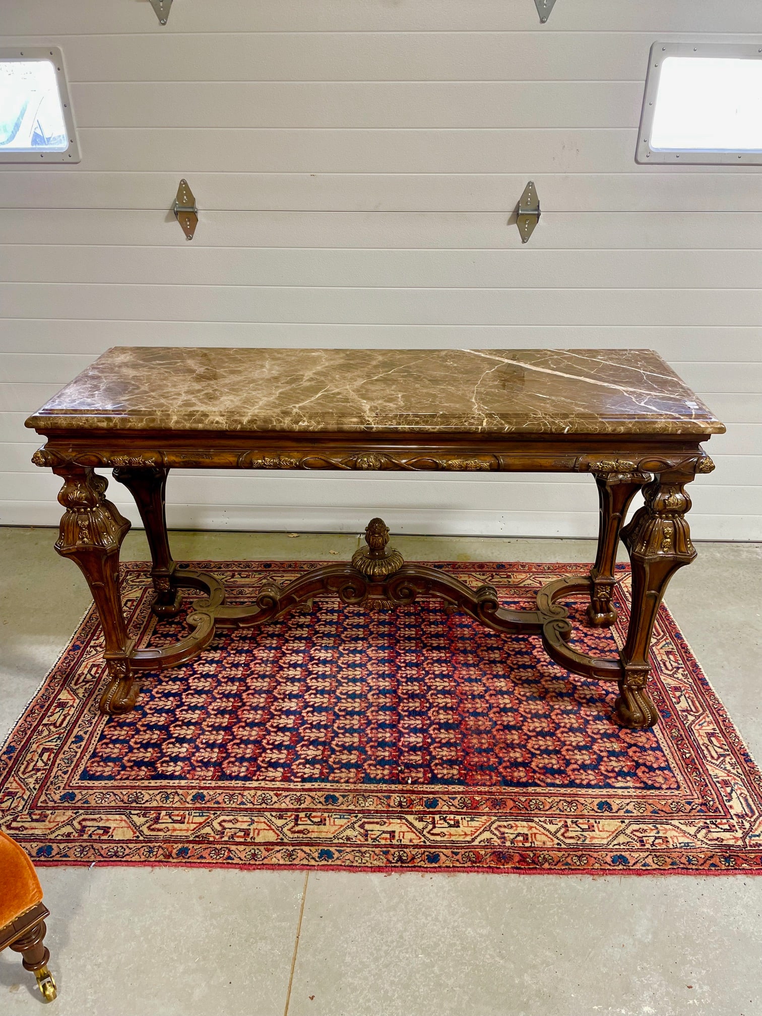 Ornately Carved Mahogany Console Table With Marble Top - 3