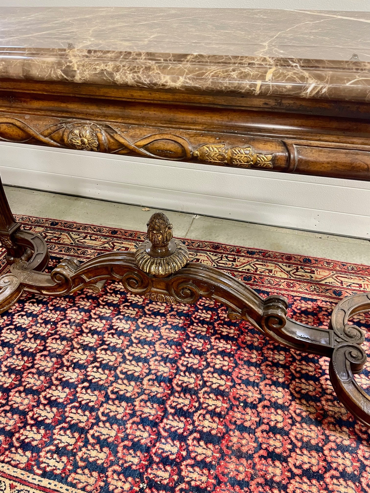 Ornately Carved Mahogany Console Table With Marble Top - 4
