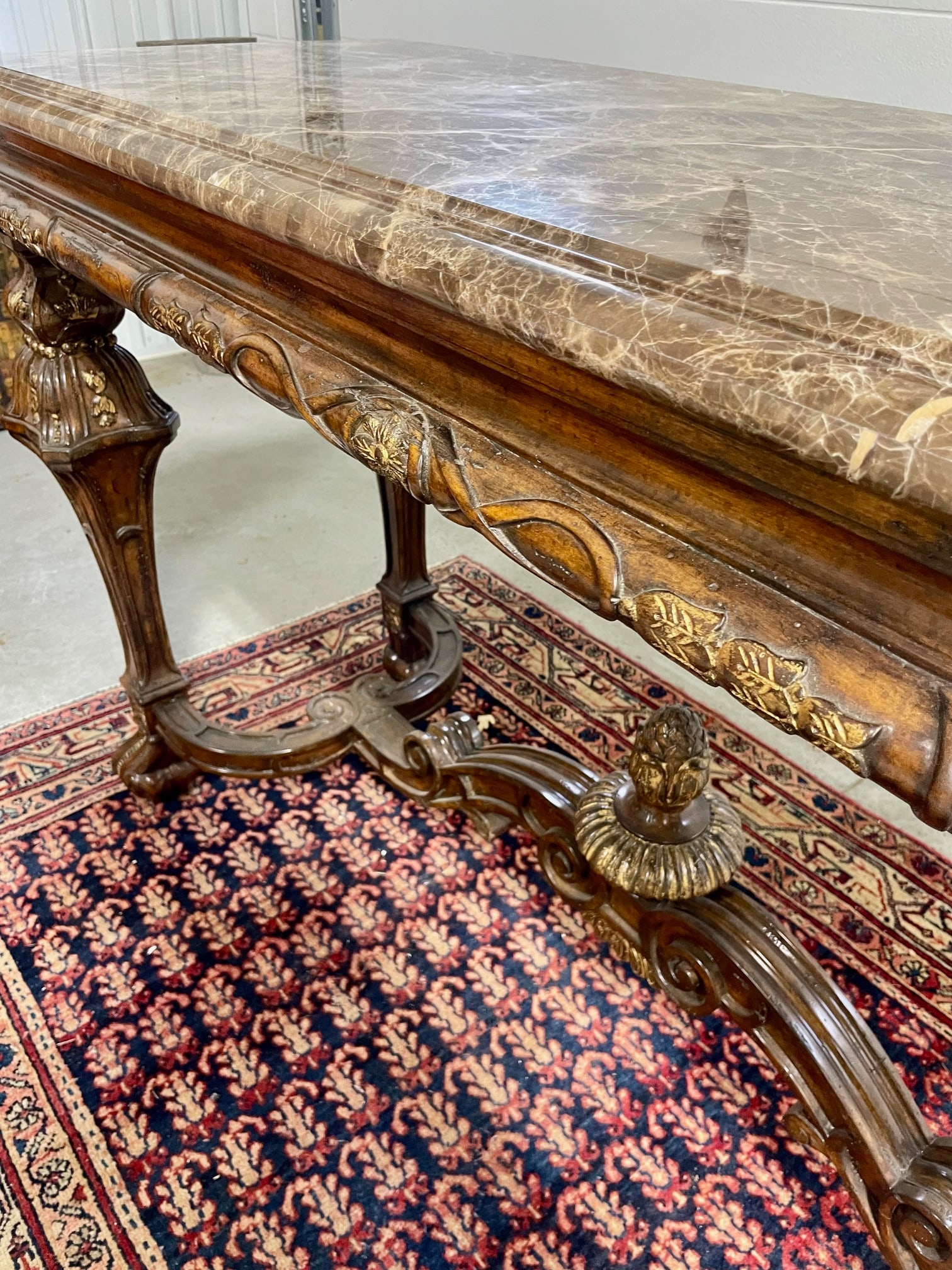 Ornately Carved Mahogany Console Table With Marble Top - 6
