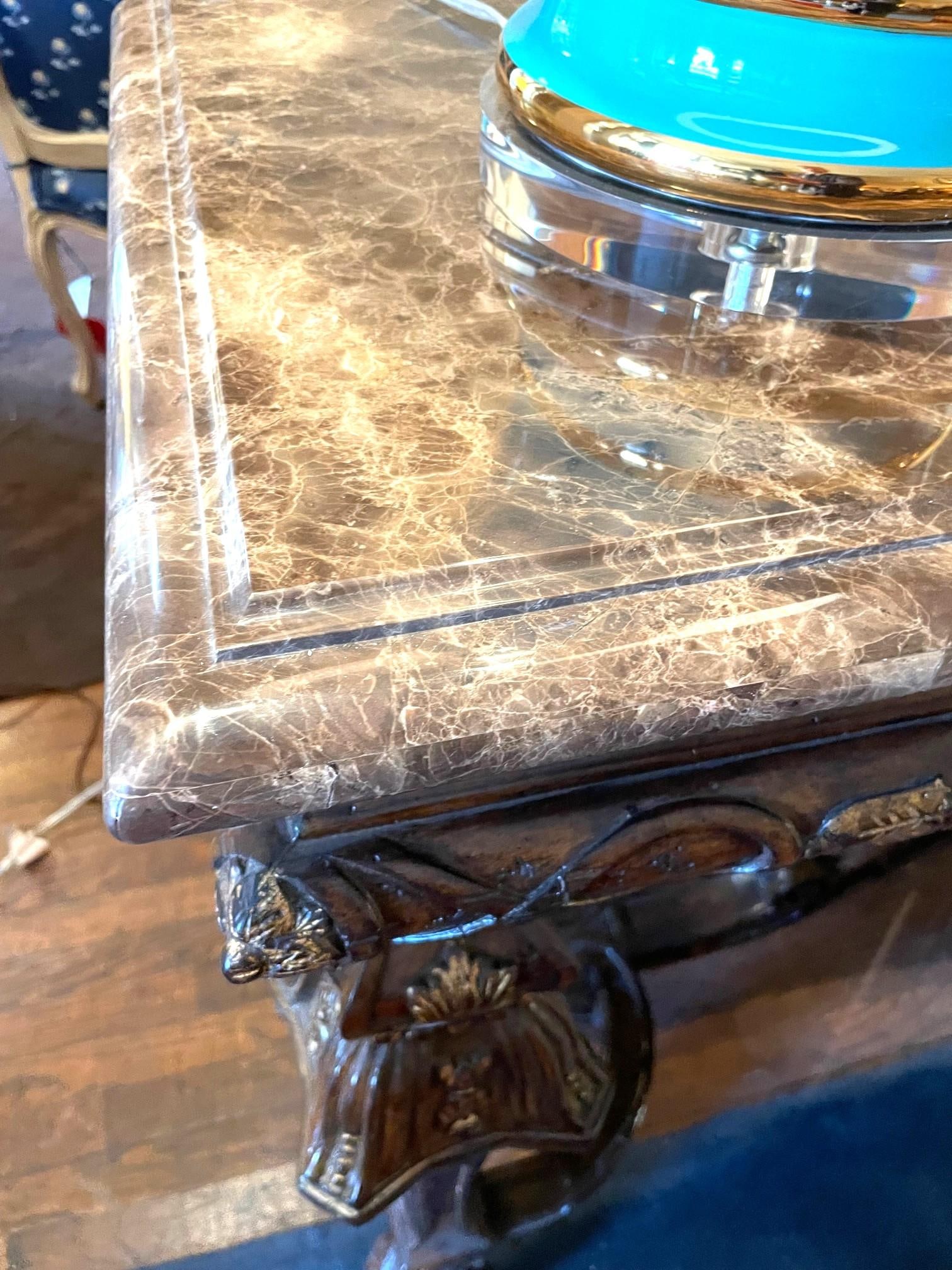 Ornately Carved Mahogany Console Table With Marble Top - 7