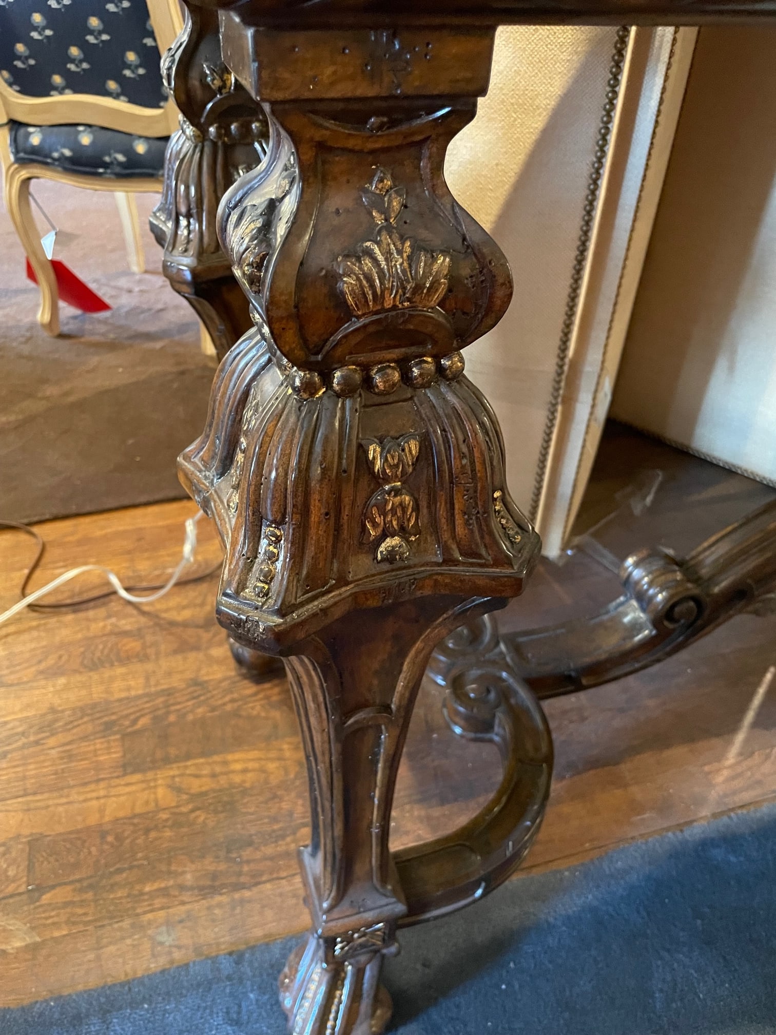 Ornately Carved Mahogany Console Table With Marble Top - 8