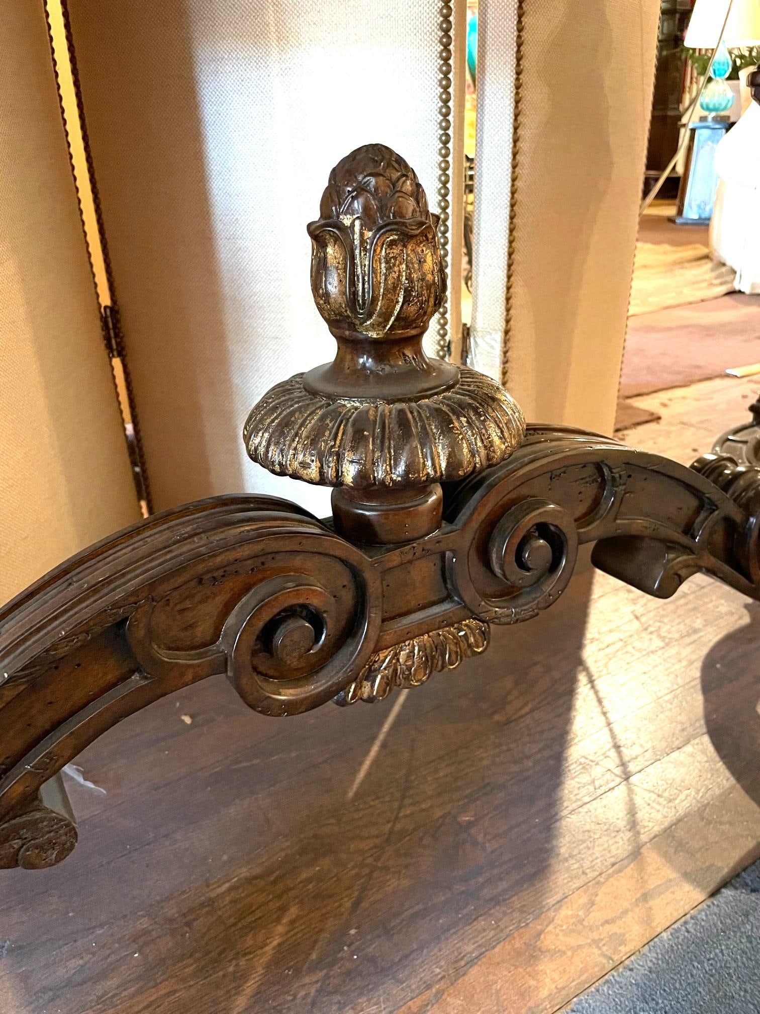 Ornately Carved Mahogany Console Table With Marble Top - 9