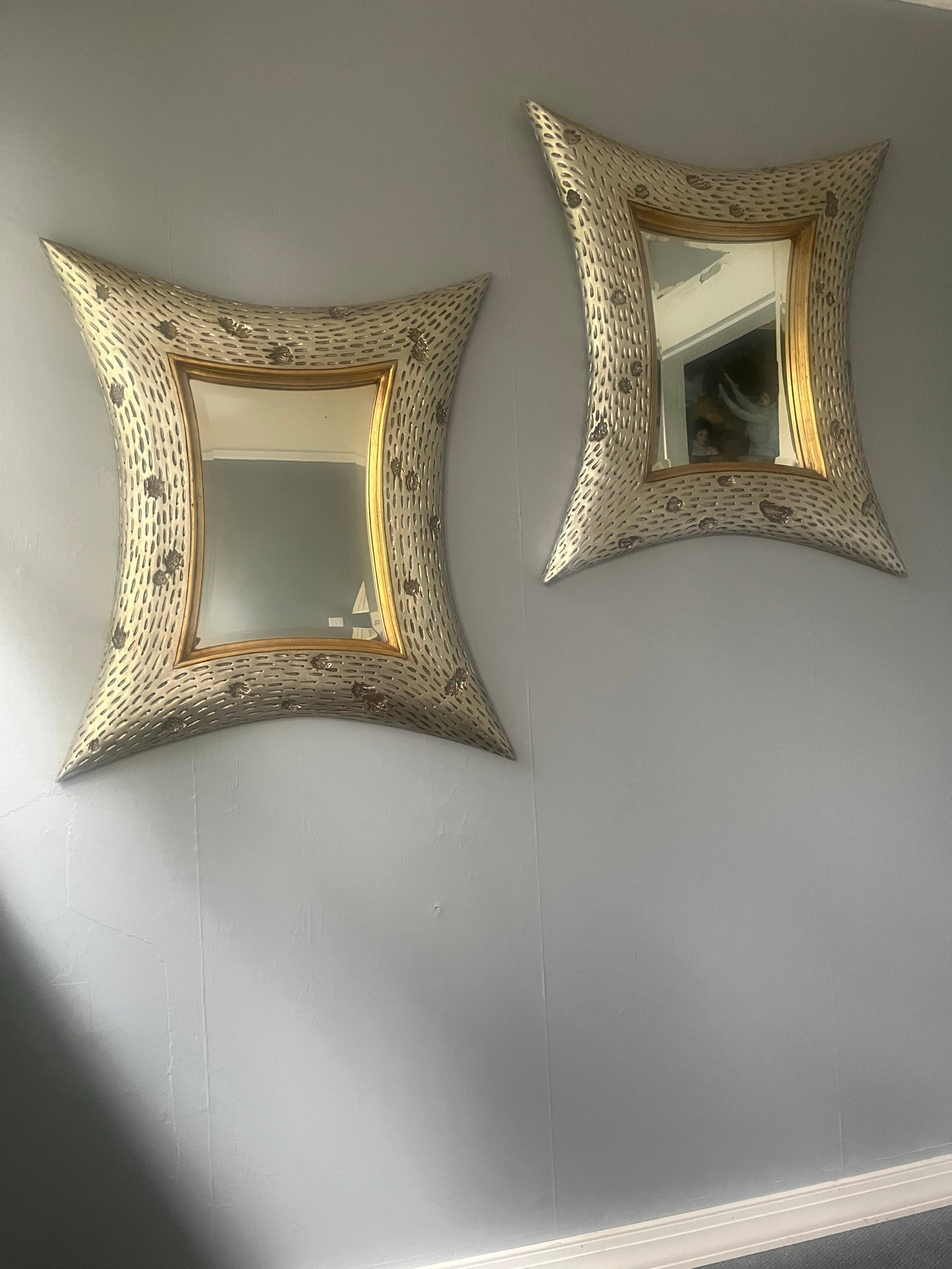 Pair of Christopher Guy Diamond Wall Mirrors in Mahogany With Beveled Glass - 2