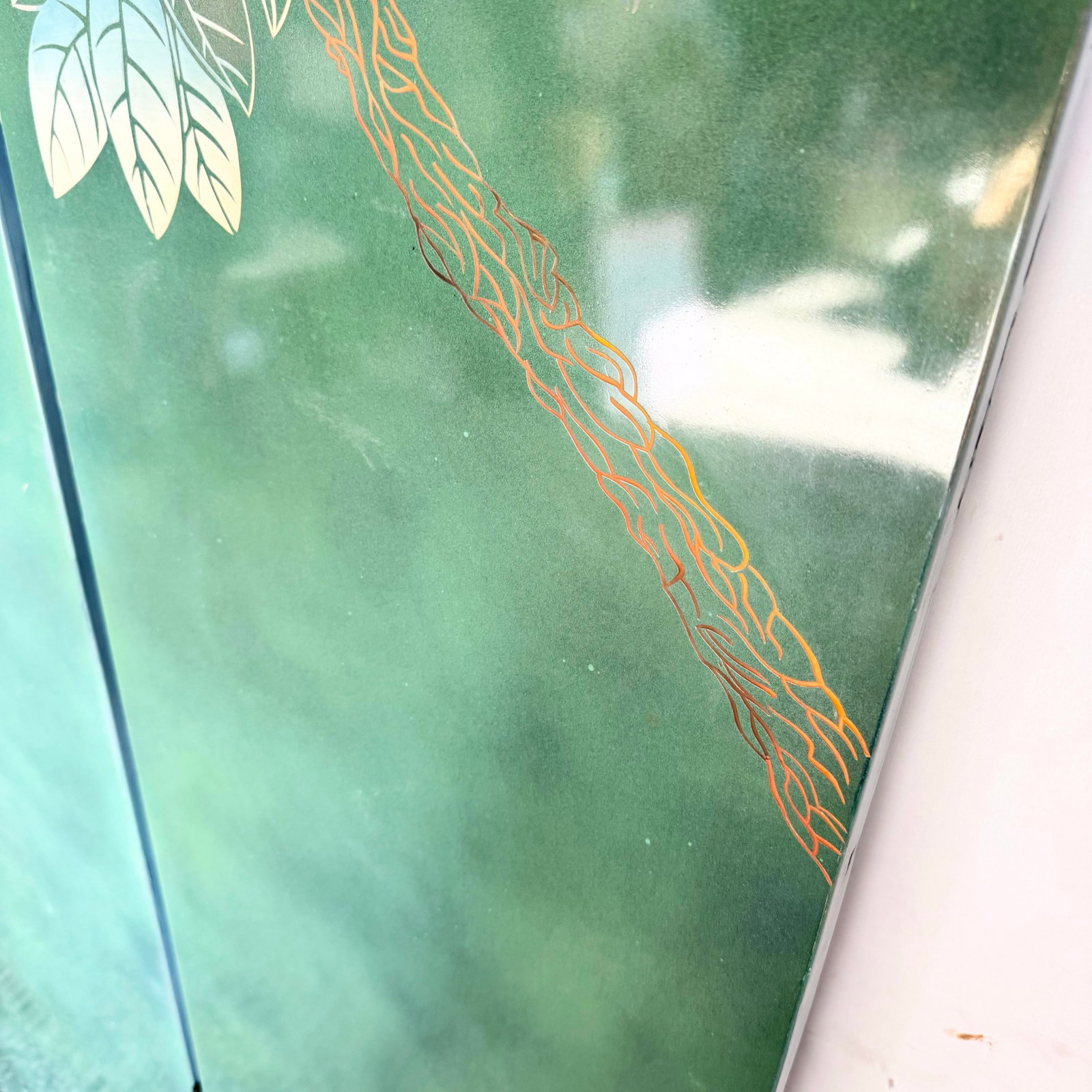 Vintage Chinese Hand Painted and Carved Green Room Divider/Screen - 10