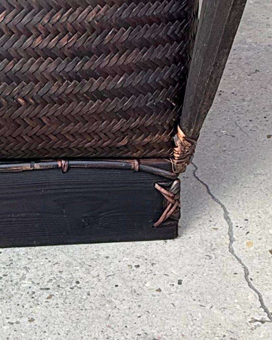 Mid-20th Century Thai Woven Rattan Basket Table With Carved Figures - 12