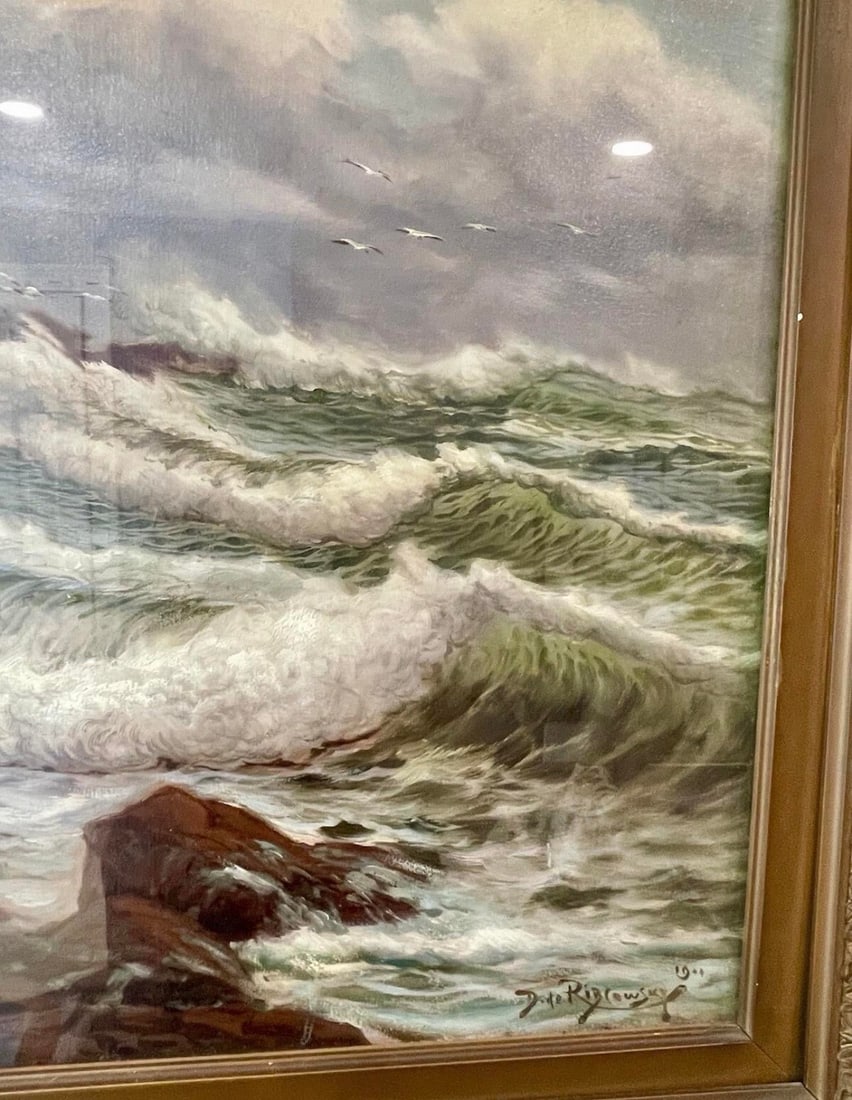 Antique Seascape Oil on Canvas, Gilded Frame, Richard Dey De Ribcowsky 1909 - 2