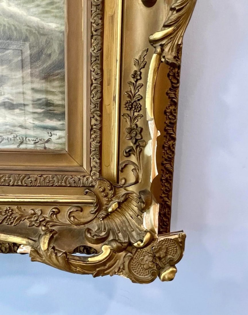 Antique Seascape Oil on Canvas, Gilded Frame, Richard Dey De Ribcowsky 1909 - 3