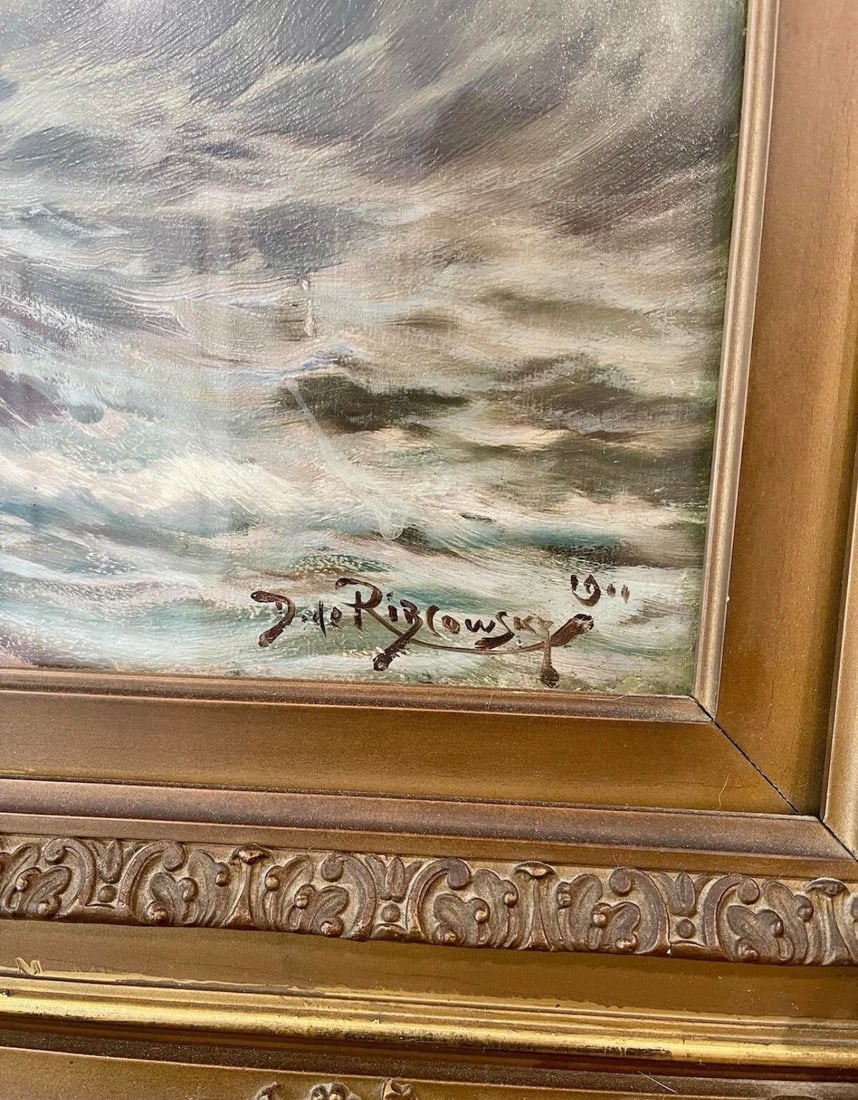 Antique Seascape Oil on Canvas, Gilded Frame, Richard Dey De Ribcowsky 1909 - 5