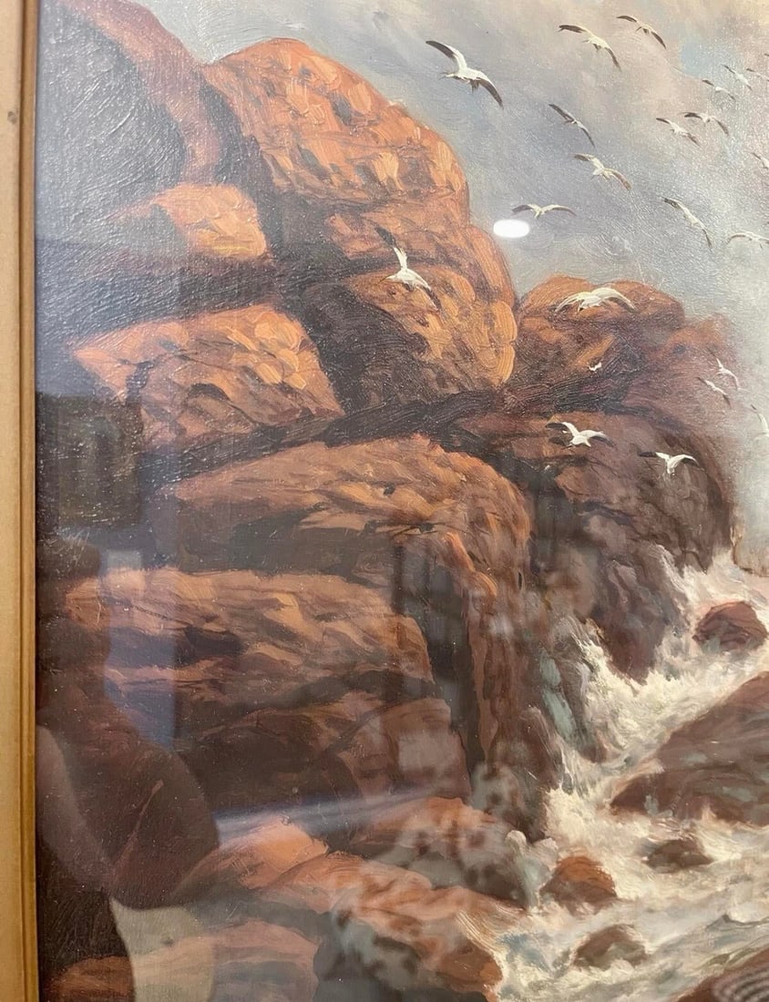 Antique Seascape Oil on Canvas, Gilded Frame, Richard Dey De Ribcowsky 1909 - 6