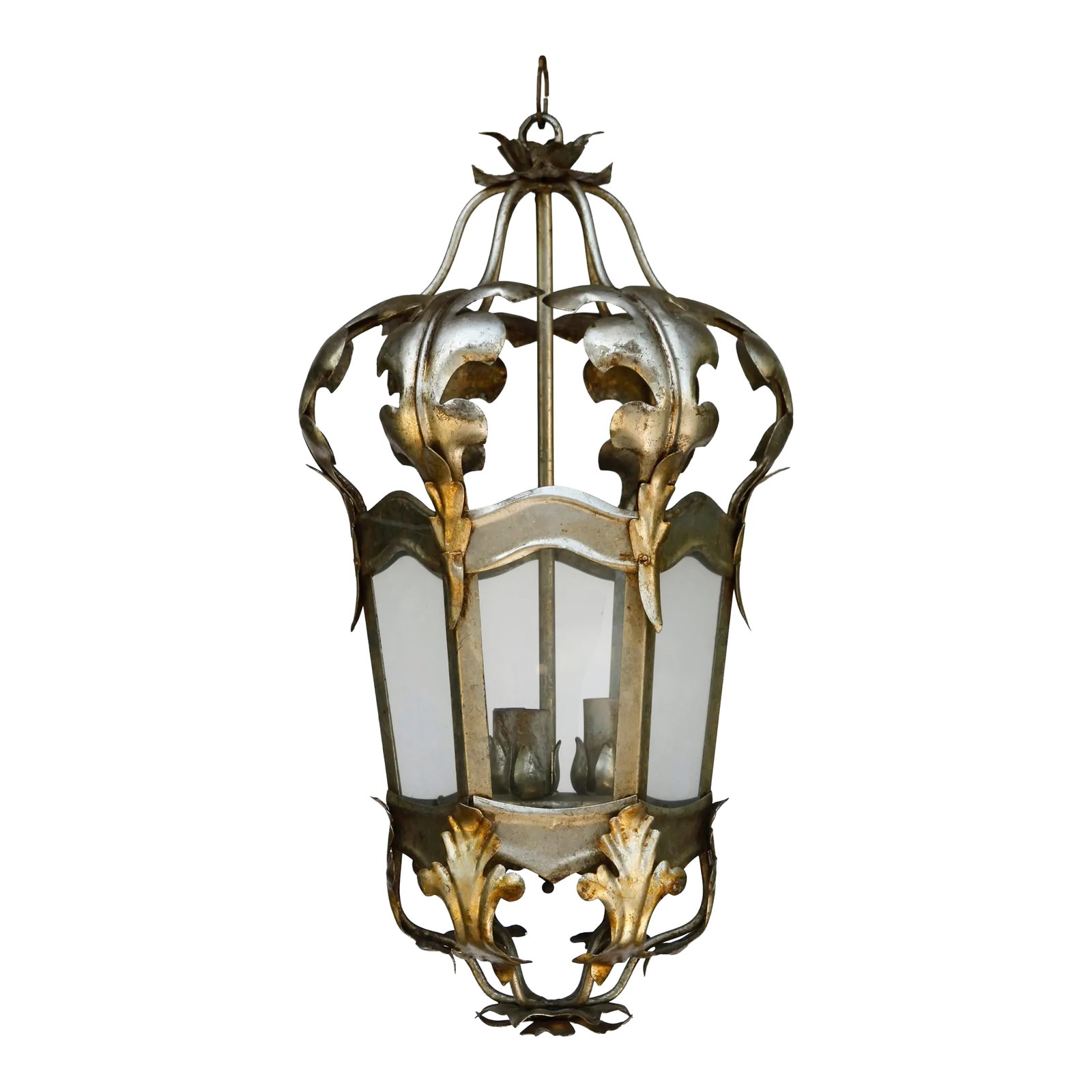 Antique Italian Tole Hanging Lantern: A Lovely Antique Italian Tole Hanging Lantern in The Louis XVI style. Three light sockets and glass panels. Condition: Alterations: Original Condition Unaltered Imperfections: Some Imperfections Condi