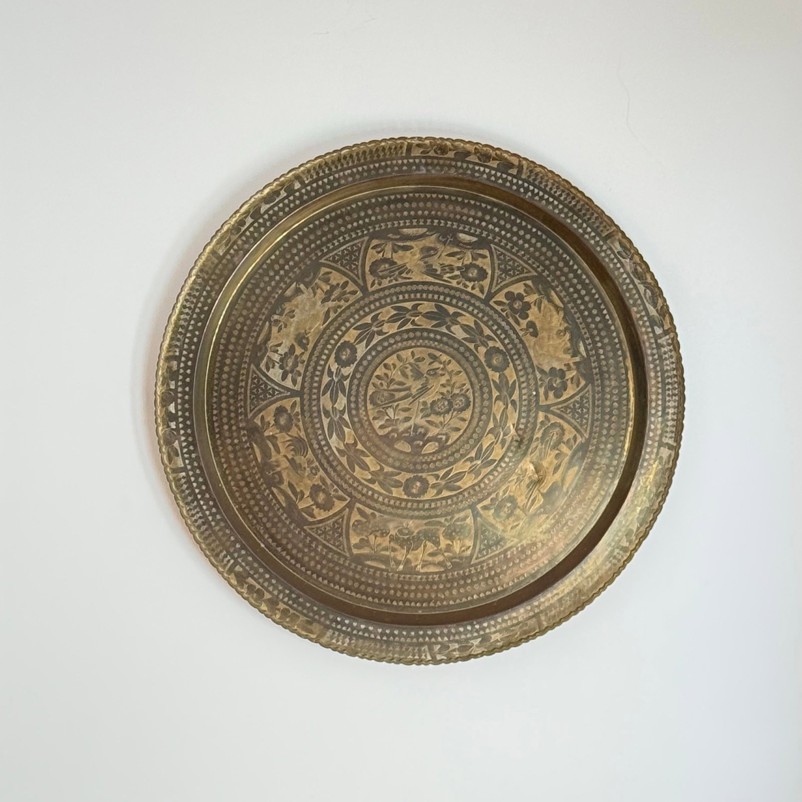 Vintage Oversized 36"³ Hand-Engraved Brass Tray With Bird & Floral Motifs - 9