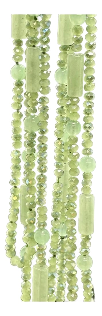 1930s Green Jadeite Art Déco Style Opera Length Necklaces, Two: Beautiful Hand-knotted faceted and bar Jadeite beaded necklaces. Both are in the set for you. Truly beautifully crafted beads. Very unique! Pictures show each and every angle for you, pristine