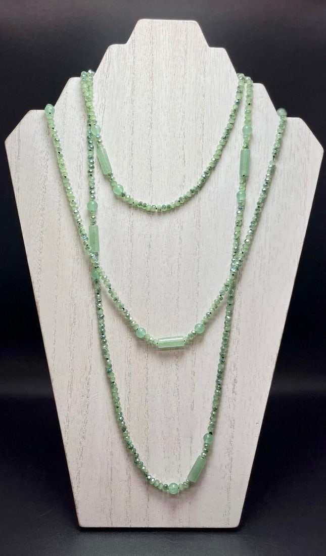 1930s Green Jadeite Art Déco Style Opera Length Necklaces, Two - 2