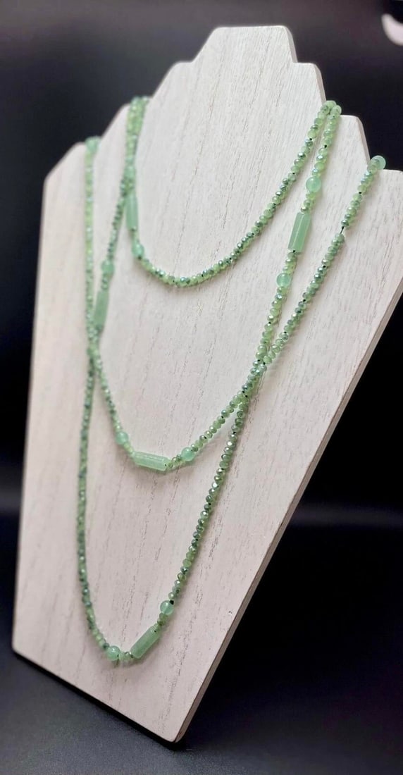 1930s Green Jadeite Art Déco Style Opera Length Necklaces, Two - 3