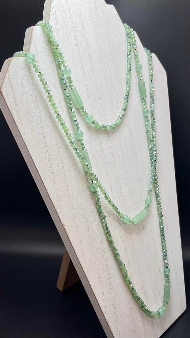 1930s Green Jadeite Art Déco Style Opera Length Necklaces, Two - 4