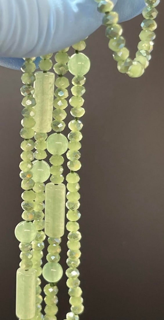 1930s Green Jadeite Art Déco Style Opera Length Necklaces, Two - 7