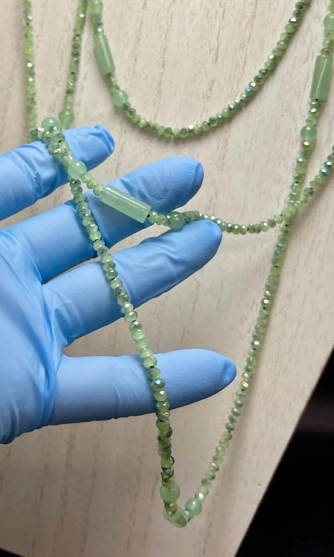1930s Green Jadeite Art Déco Style Opera Length Necklaces, Two - 8