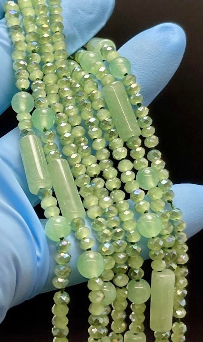 1930s Green Jadeite Art Déco Style Opera Length Necklaces, Two - 9