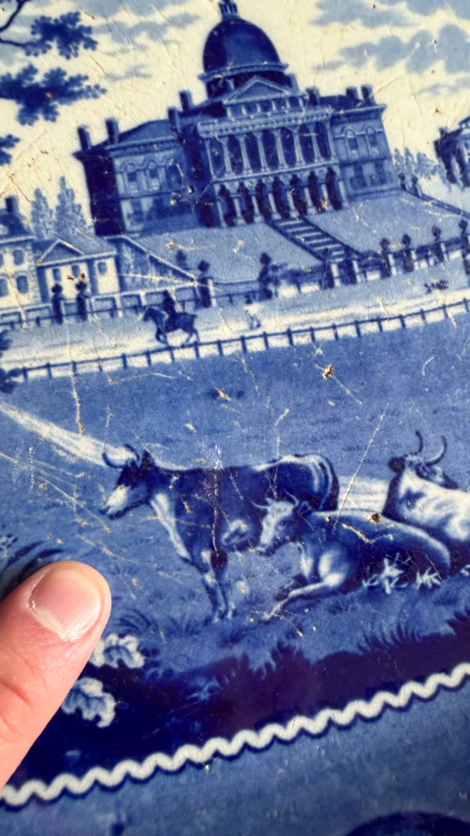 A Very Nice Antique Historical Blue Decorated Staffordshire Platter "State House Boston" by J. Stubb - 11