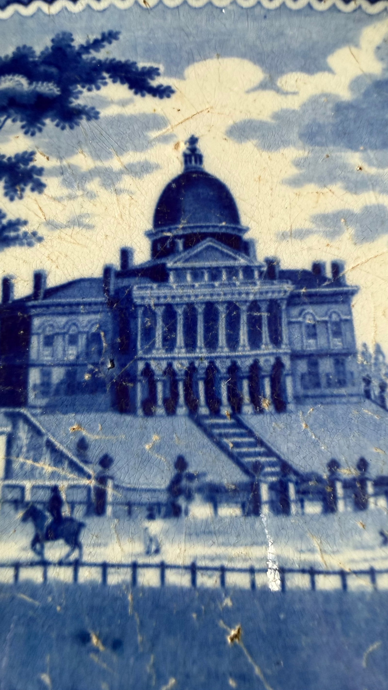 A Very Nice Antique Historical Blue Decorated Staffordshire Platter "State House Boston" by J. Stubb - 4