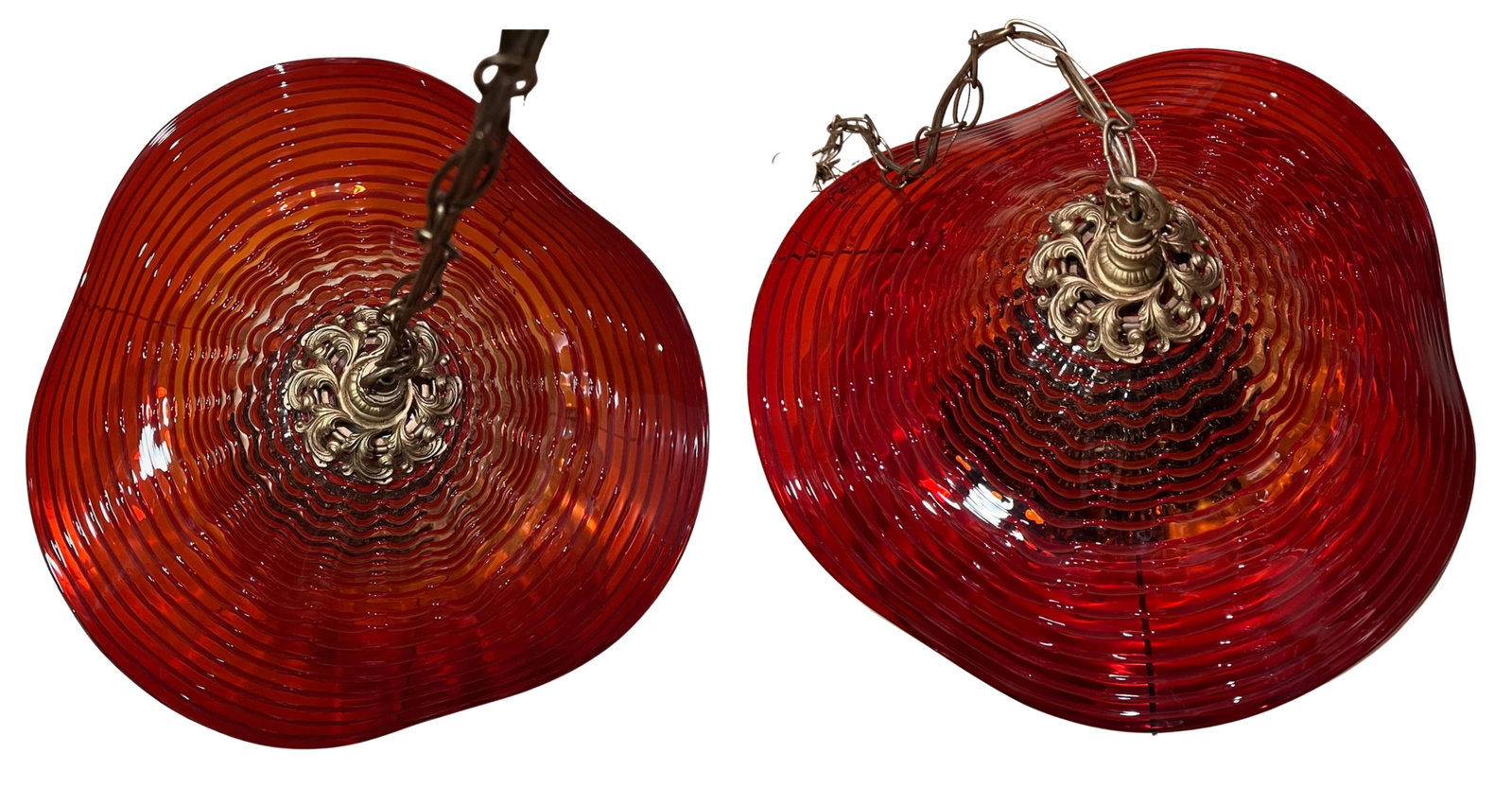 Red Murano Swirl Art Glass Shade and Amber Beads Pendant Lamp - 16