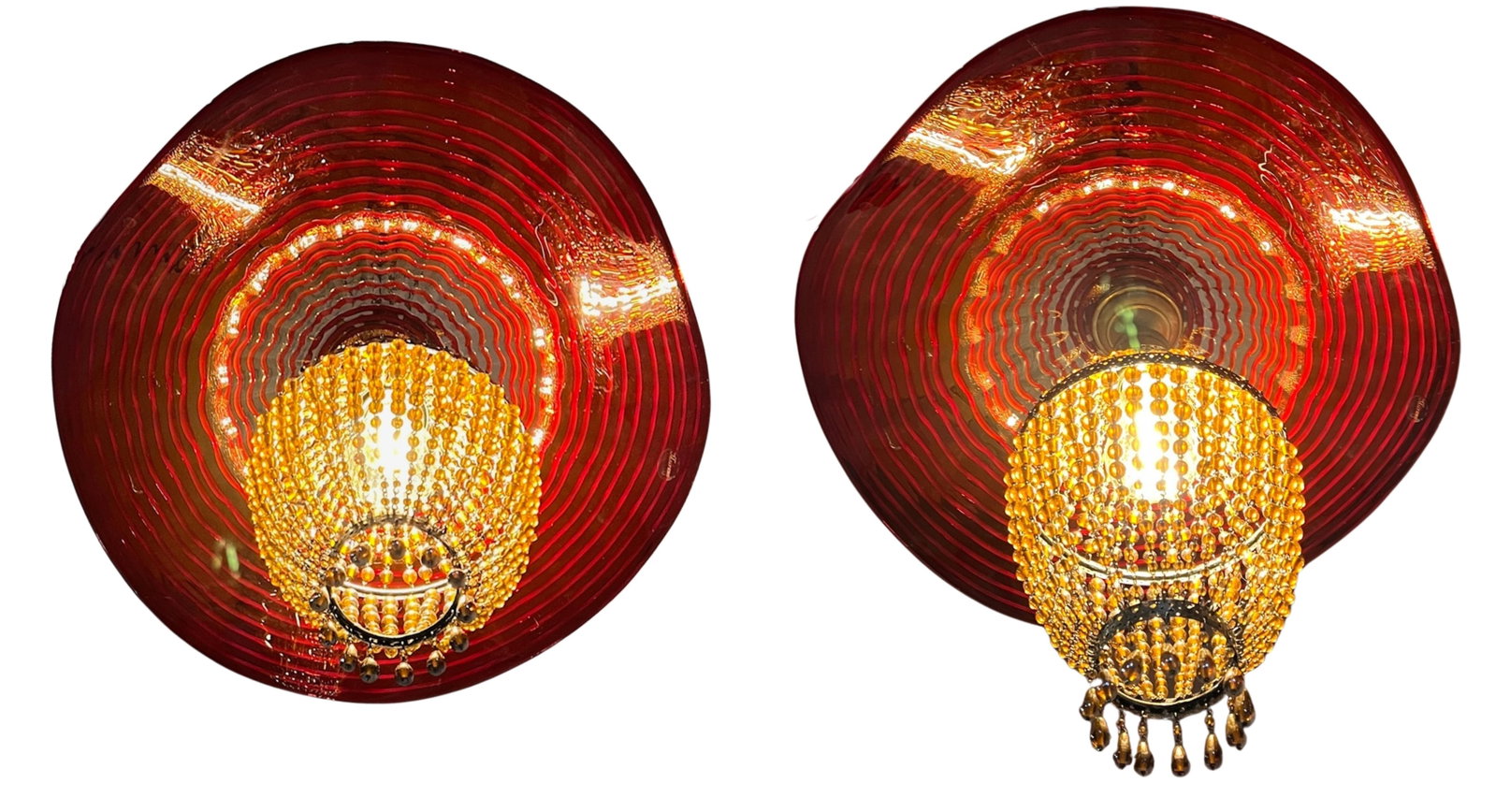 Red Murano Swirl Art Glass Shade and Amber Beads Pendant Lamp - 5