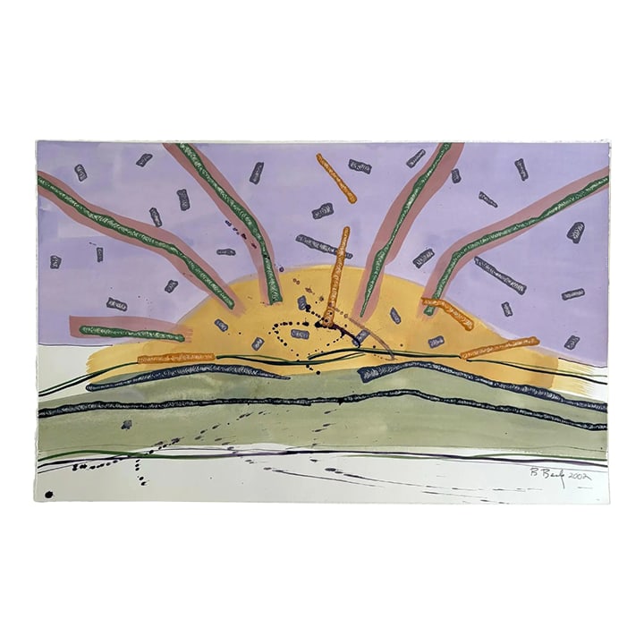 Barbara Beck 2002 Abstract Landscape Painting on Paper - Signed/Dated/Unframed: Barbara Beck artist. Beck's work is inspired by artist such as Helen Frankenthaler, Yayoi Kusama, Clifford Still, Yosef Albers. AWARDS CAPS Grant, New York State Council on the Arts, 1983-84