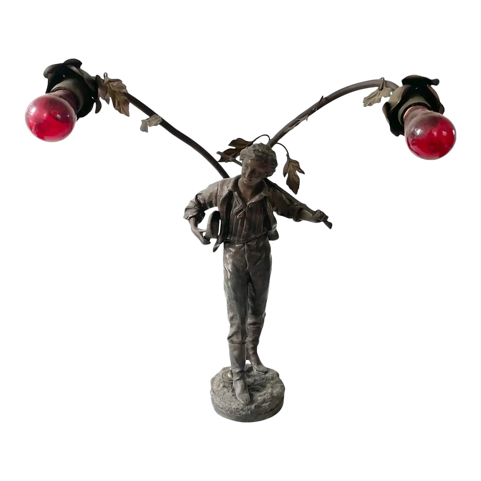 Vintage Arte Nouveau Bronze Spelter Sculpture Lamp: Rare bronze Spelter lamp. Made in France, in the late 19th to the turn of the century. Signed and stamped. Beautiful working condition. Condition: Alterations: Original Condition Unaltered