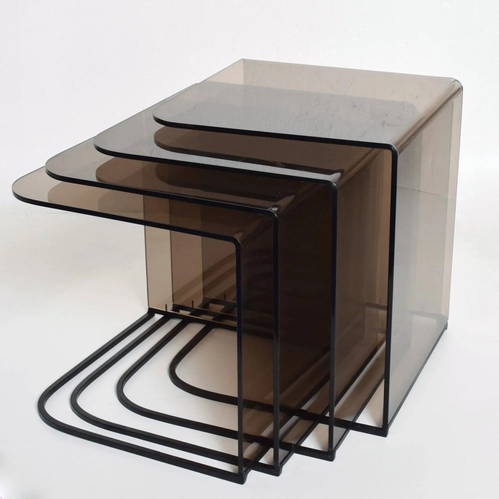 1970s Style Charles Hollis Jones Smoke Iron Lucite Nesting Tables Set of 4 - 6