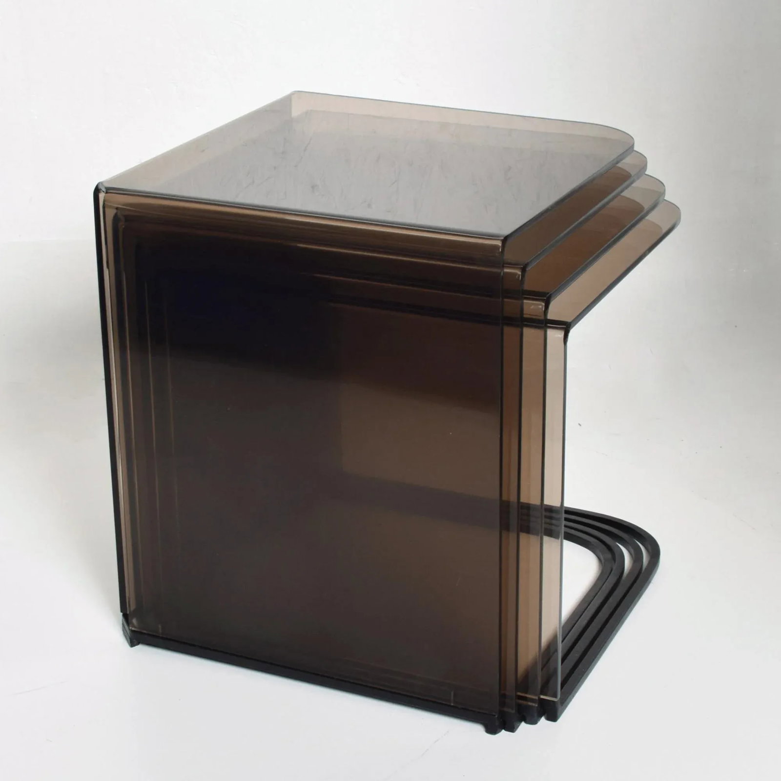 1970s Style Charles Hollis Jones Smoke Iron Lucite Nesting Tables Set of 4 - 7