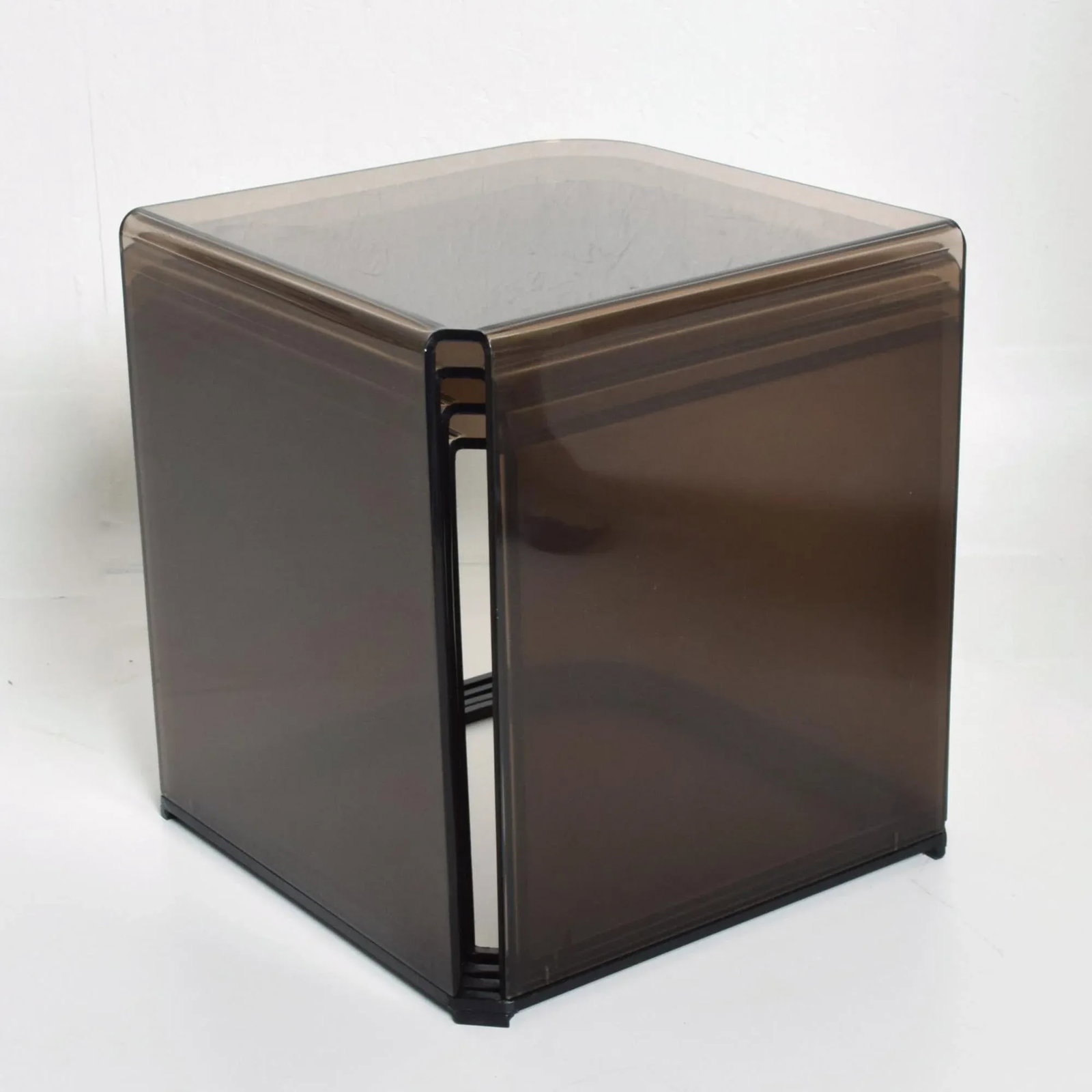 1970s Style Charles Hollis Jones Smoke Iron Lucite Nesting Tables Set of 4 - 8