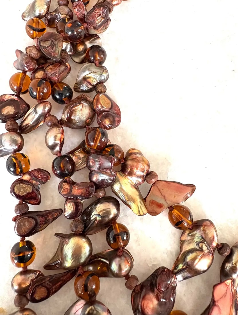 Vintage Multi-Stand Freshwater Pearl Bib Style Beaded Necklace - 3