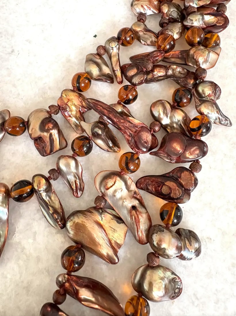Vintage Multi-Stand Freshwater Pearl Bib Style Beaded Necklace - 4
