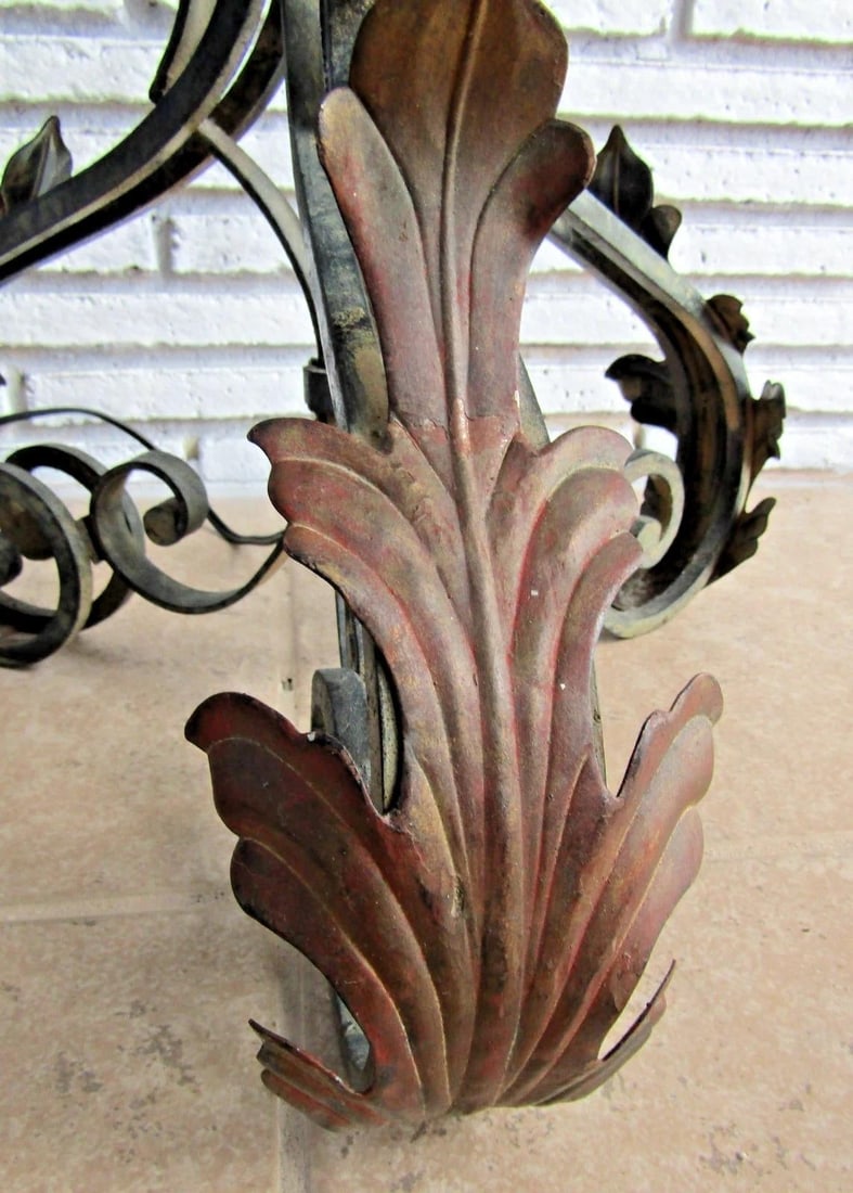 1920s French Art Deco Wrought Iron Scrollwork and Leaves Tripod Floor Lamp and Shade - 16