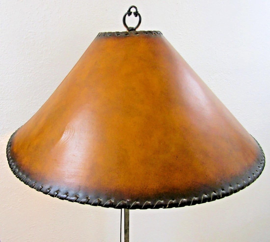 1920s French Art Deco Wrought Iron Scrollwork and Leaves Tripod Floor Lamp and Shade - 4