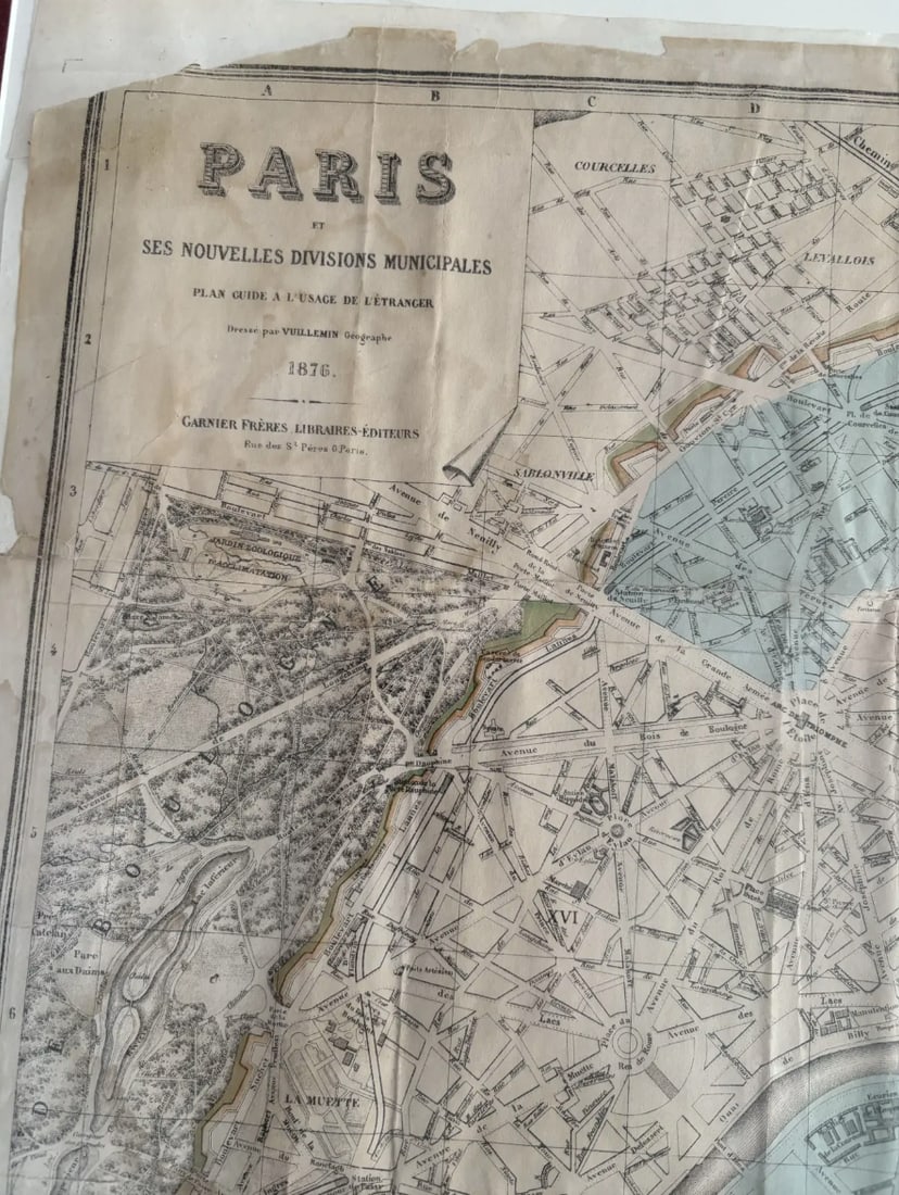 19th Century Map of Paris 1876 by Alexandre Vuillemin - Framed/Archival Mounted - 3
