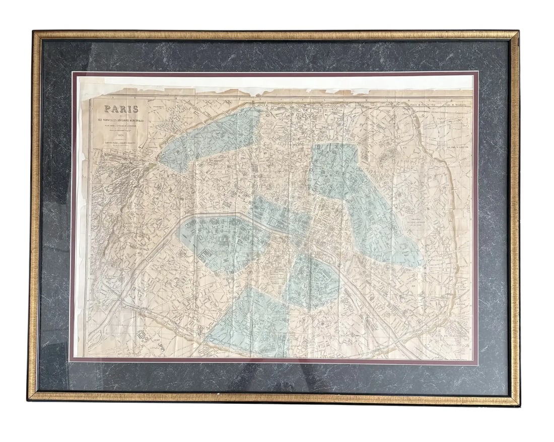 19th Century Map of Paris 1876 by Alexandre Vuillemin - Framed/Archival Mounted - 4