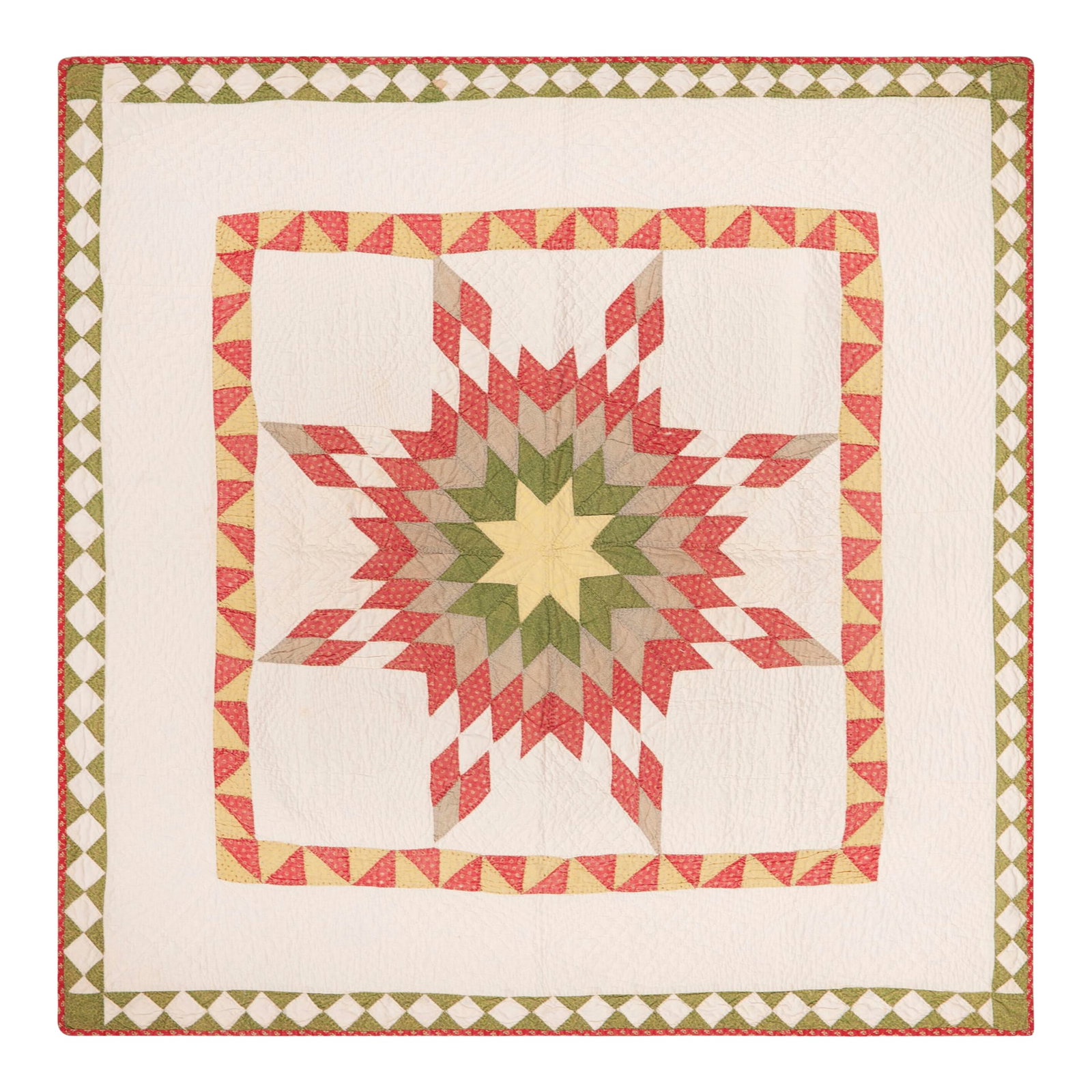 Nazmiyal Collection Antique American Quilt Textile: Antique American Star of Bethlehem Quilt Textile, Country of Origin: America, Circa Date: 1850-1870 Condition: Alterations: Original Condition Unaltered Imperfections: Some Imperfections Condition