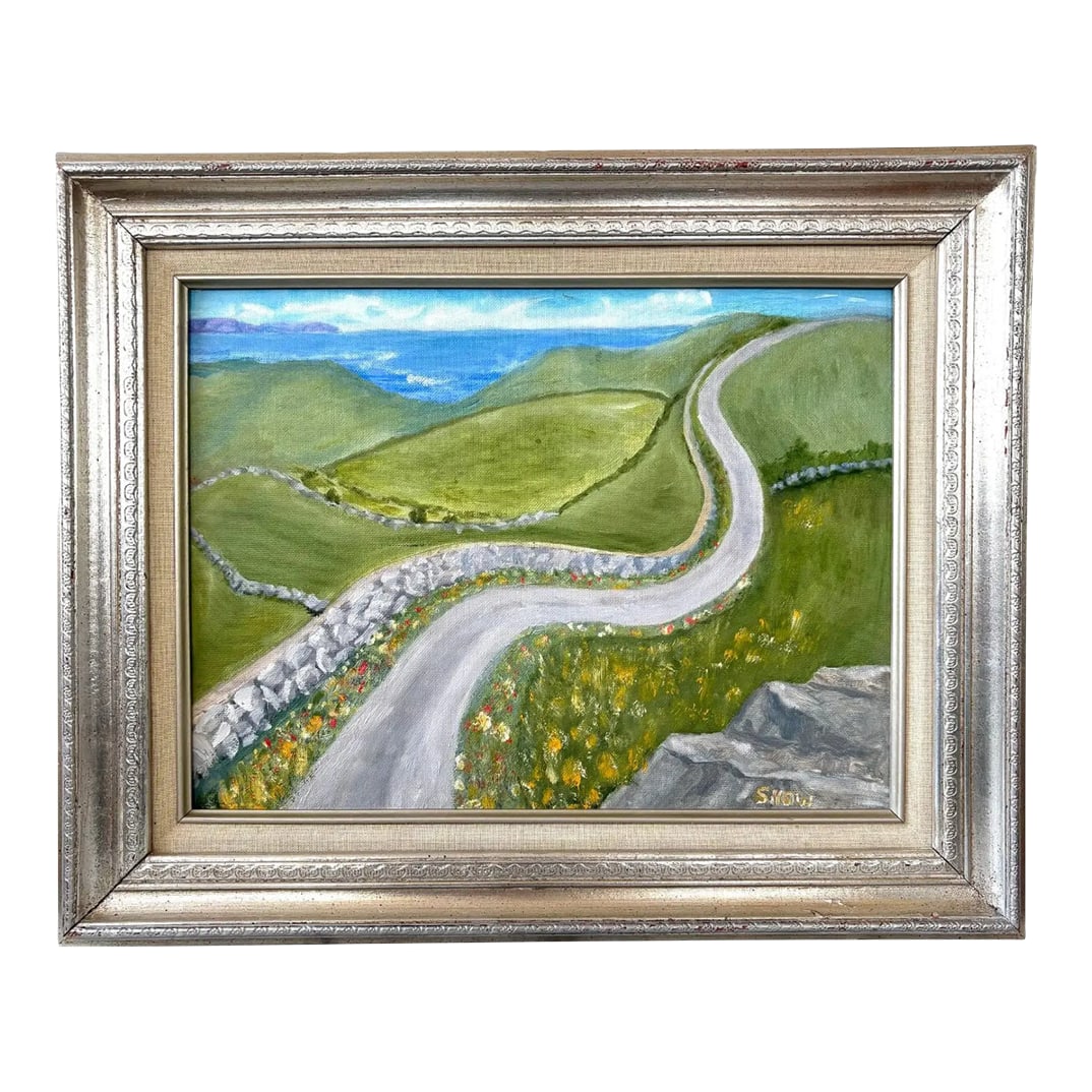 Late 20th Century Reta Snow Oil Painting on Board Titled "Ireland" - Signed, Matted, and Framed: Reta Snow Signed, Framed and Matted oil painting on Board title 'Ireland'. Comes in silver frame. Reta Snow was a local Hudson Valley artist who studied with Hudson River School artist Paul Gould at
