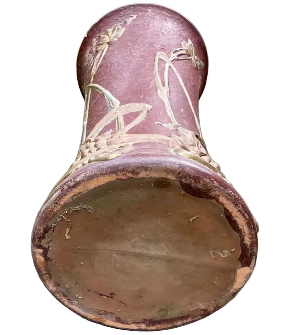 1900s Large Peters & Reed Moss Aztec Red and Gold Glazed Ceramic Umbrella Stand, Signed - 2
