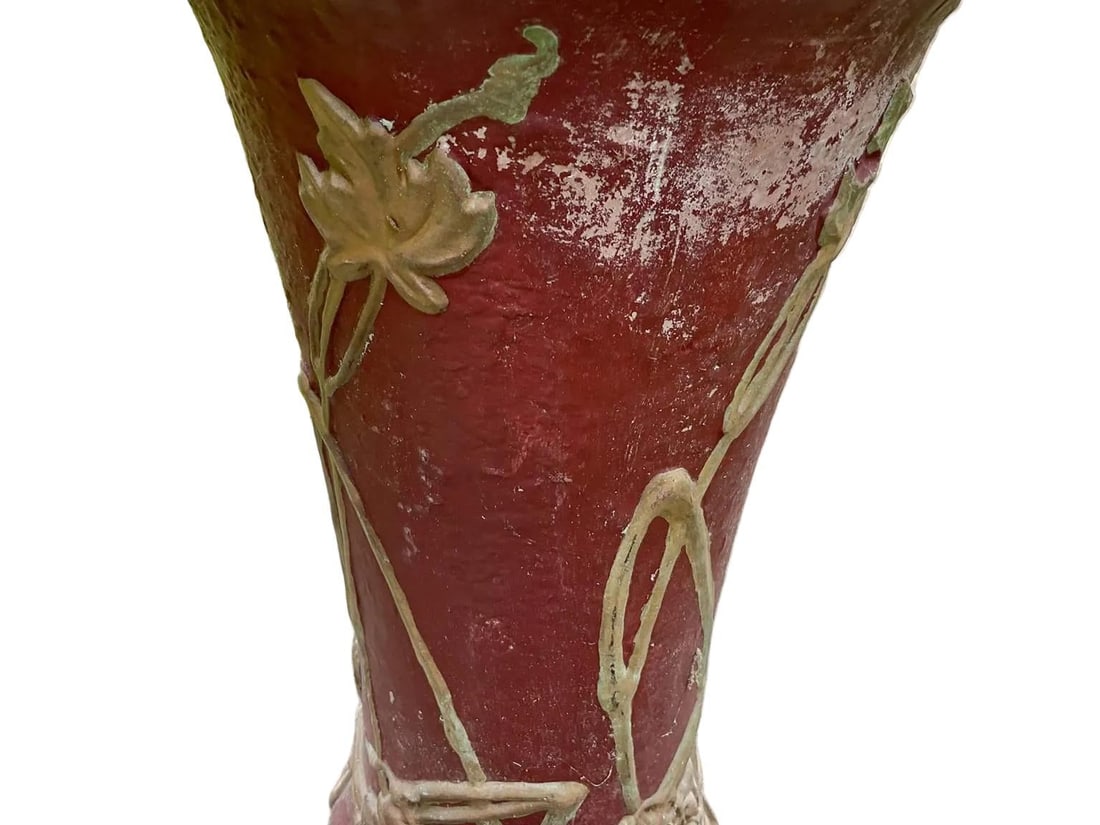 1900s Large Peters & Reed Moss Aztec Red and Gold Glazed Ceramic Umbrella Stand, Signed - 6