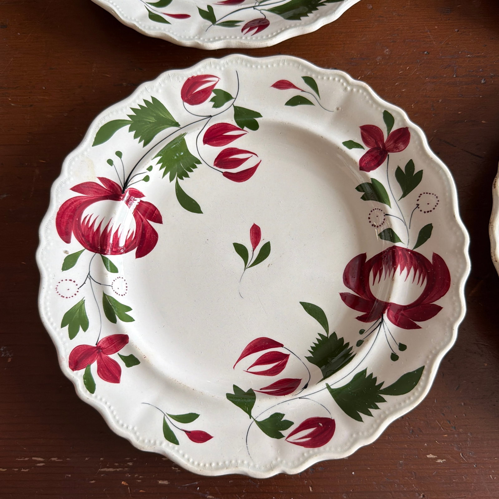 A Very Nice Set of 7 of Antique Staffordshire Early Adam's Rose Plates, Circa 1830 - 10